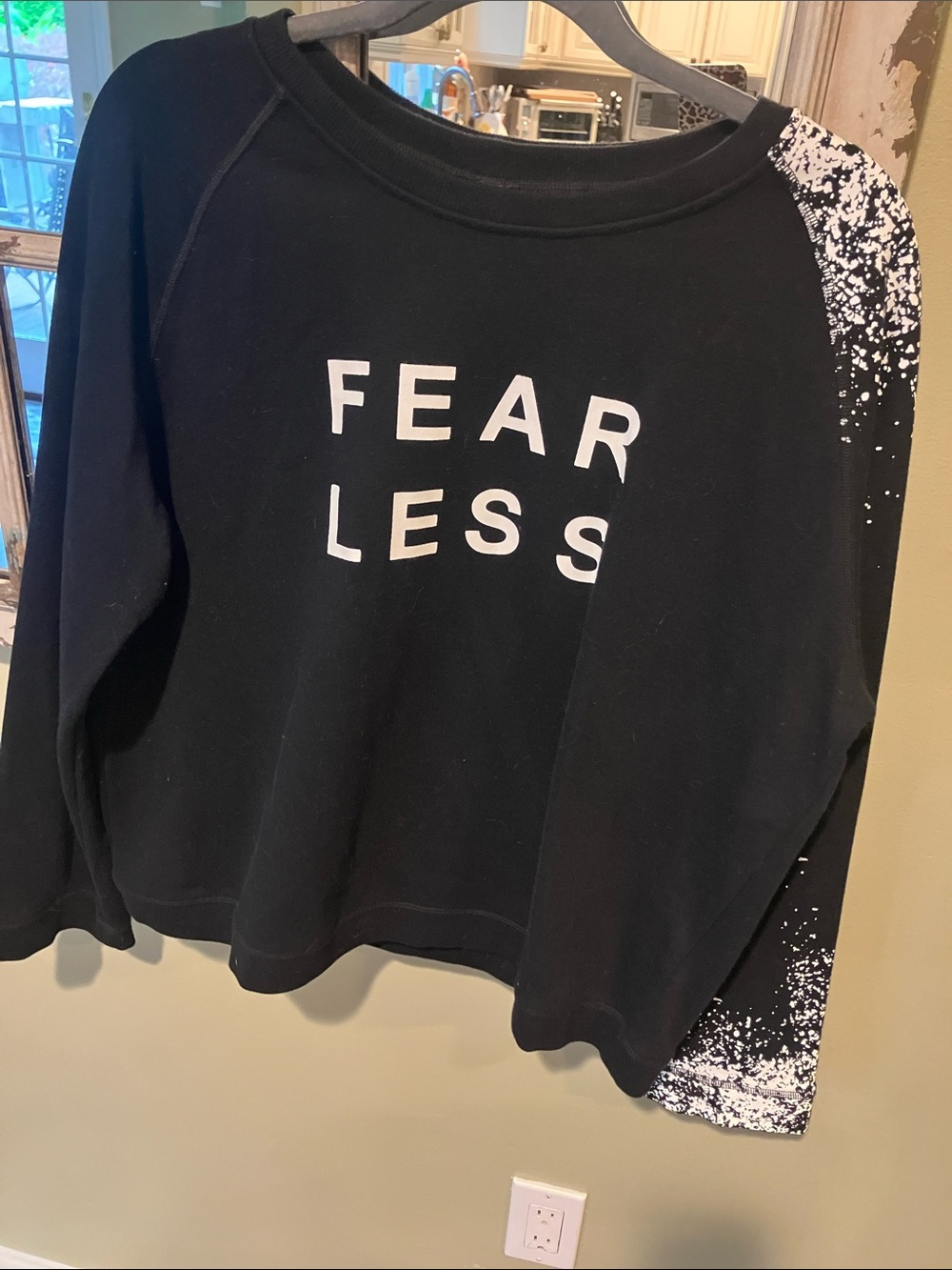 Sam Edelman Black 'FEARLESS' Crewneck Sweatshirt with White Splatter Accent